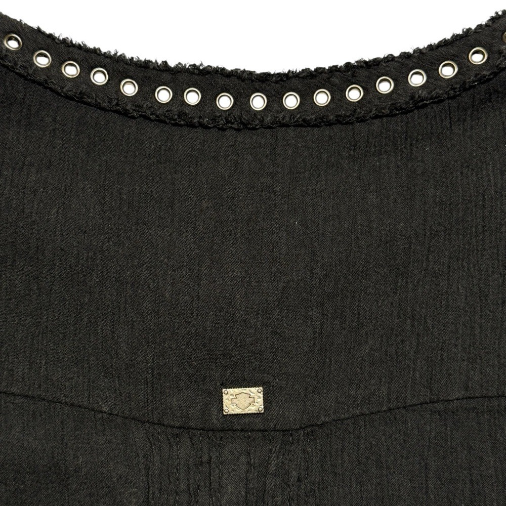 Harley Davidson Grommet Neckline Shirt Crepe Long Sleeve Womens Large Black - Picture 5 of 12